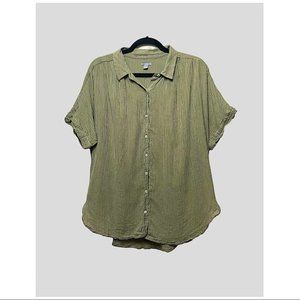 AERIE | PINSTRIPE COTTON BUTTON DOWN OVERSIZED BOXY BOHO RESORT TUINIC